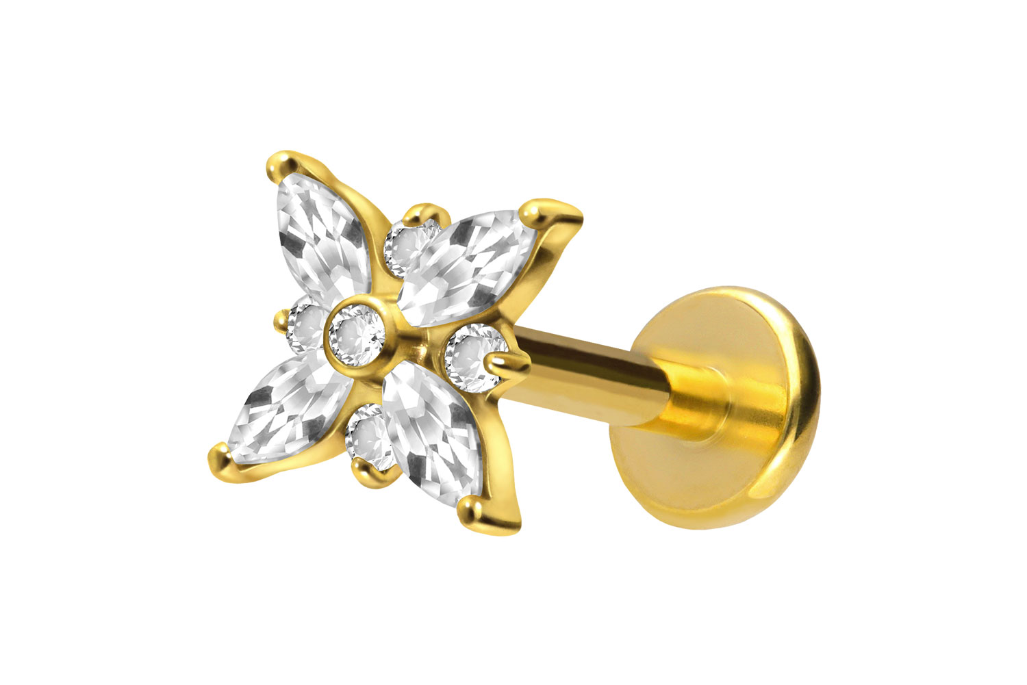 Titan Labret Piercing mit Push Fit KRISTALLSTERN